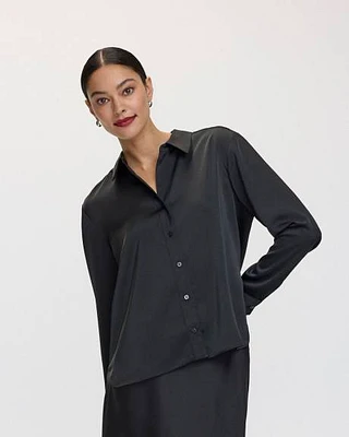 Satin Long-Sleeve Buttoned-Down Blouse