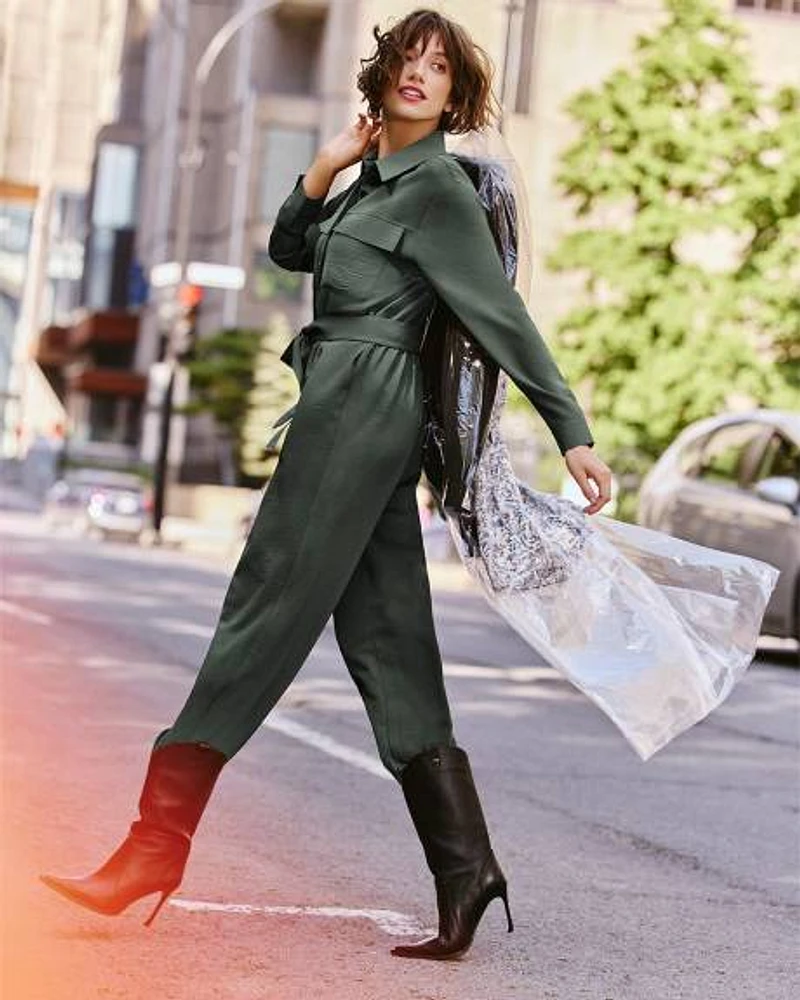 Straight-Leg Long-Sleeve Jumpsuit with Utility Pockets