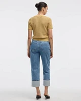Short-Sleeve Crew-Neck Open-Stitch Pullover