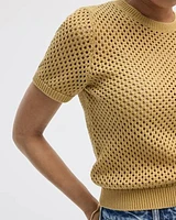 Short-Sleeve Crew-Neck Open-Stitch Pullover
