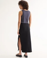 Pull-On Ribbed Maxi Skirt with Side Slit