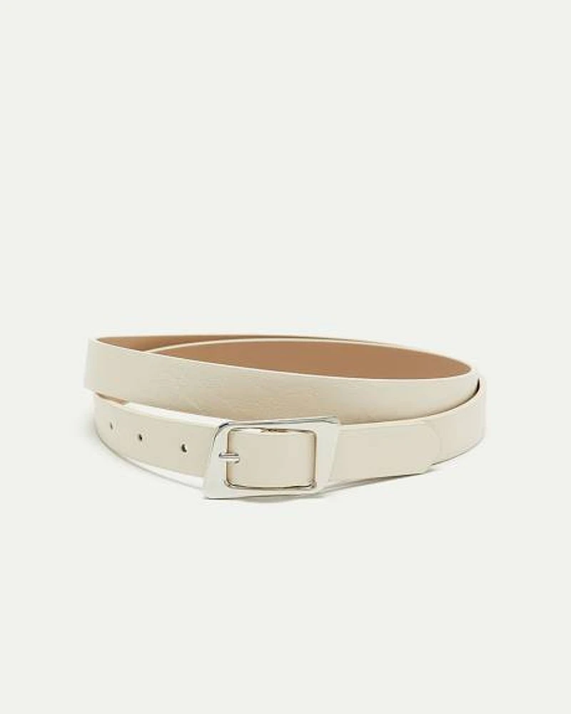 Skinny Faux Leather Belt with Angled Buckle