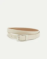 Skinny Faux Leather Belt with Angled Buckle