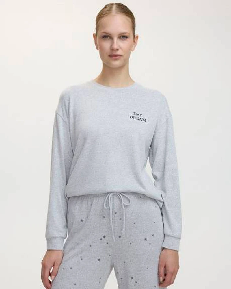 Long-Sleeve Crew-Neck Brushed Snit Pyjama Top