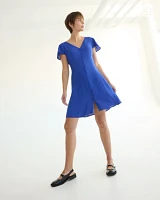 Buttoned-Down Dress with Short Flutter Sleeves