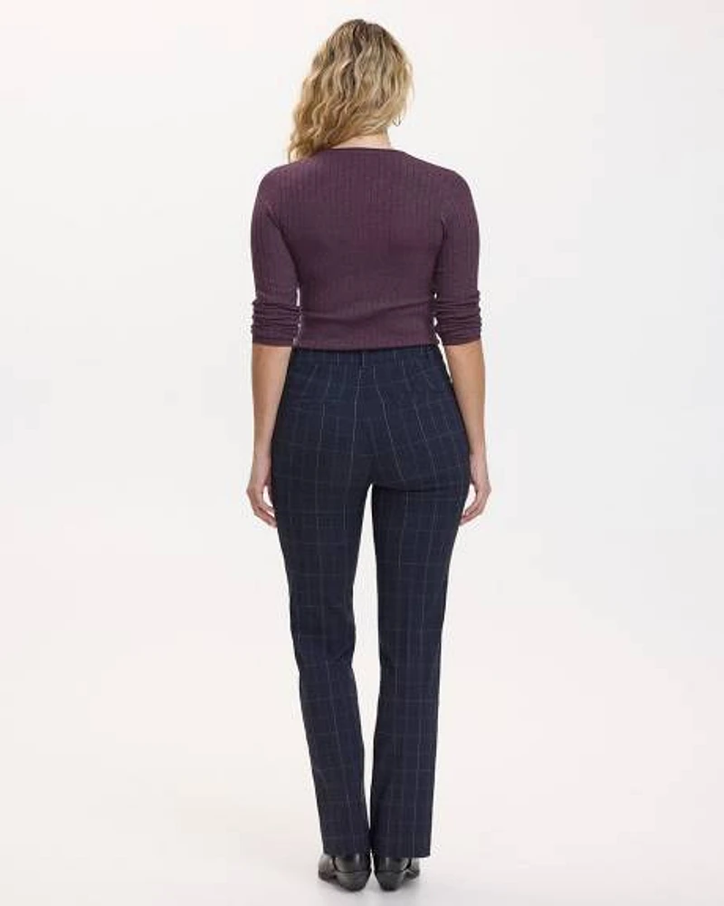 Pantalon carreauté à jambe droite et taille haute