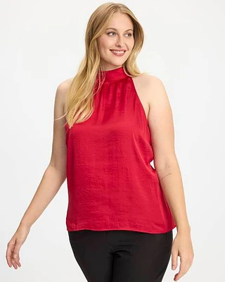 Sleeveless Satin Top with Halter Neckline