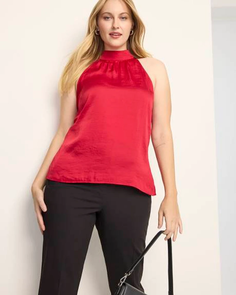 Sleeveless Satin Top with Halter Neckline