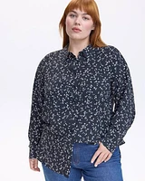 Long-Sleeve Buttoned-Down Blouse with Chest Pocket