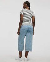 Ribbed Fitted Crew Neck T-Shirt with Stripes