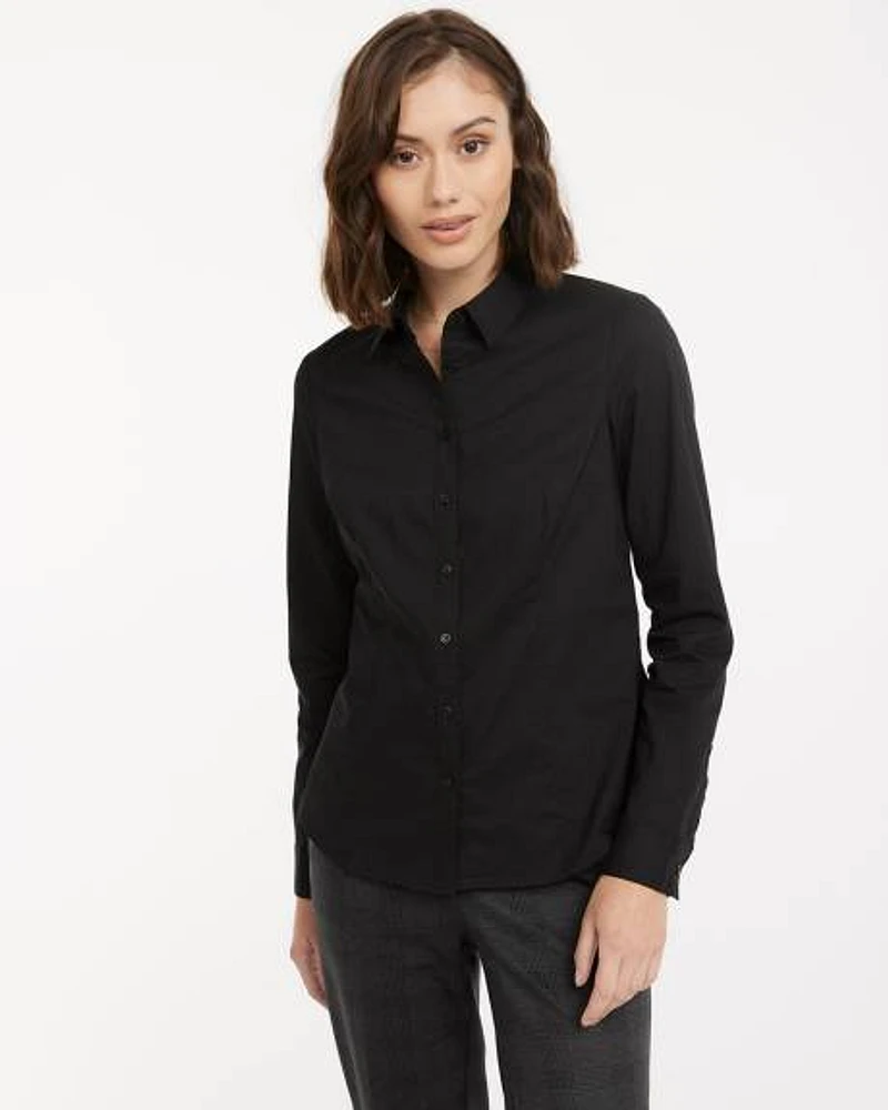 Long-Sleeve Fitted Poplin Blouse