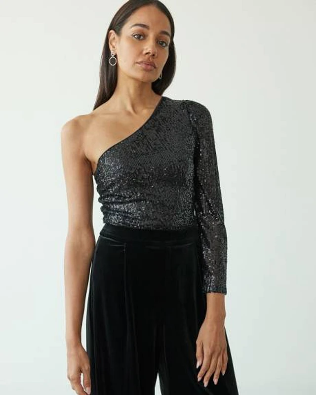 One-Shoulder Sequins Top