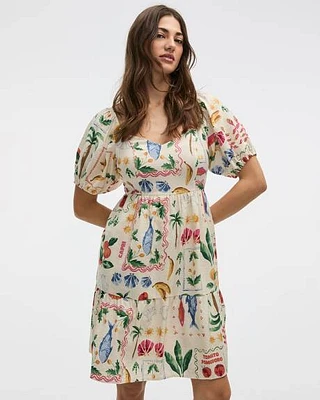 Robe bustier à manches courtes bouffantes encolure en coeur