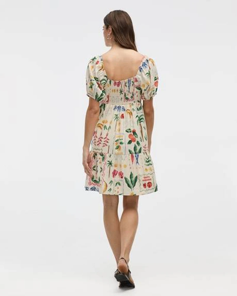 Robe bustier à manches courtes bouffantes encolure en coeur