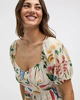 Robe bustier à manches courtes bouffantes encolure en coeur
