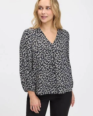 Long-Volume-Sleeve V-Neck Blouse