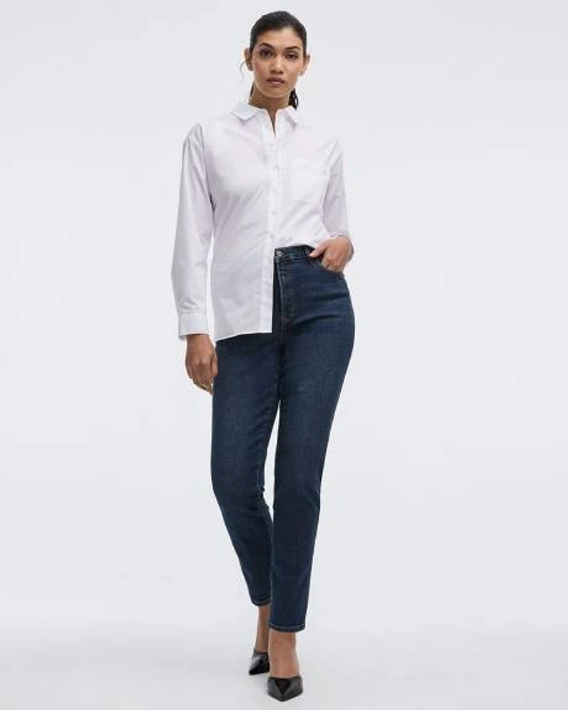 Jean taille haute à jambe étroite