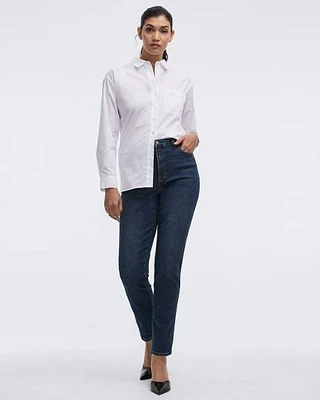 Jean taille haute à jambe étroite