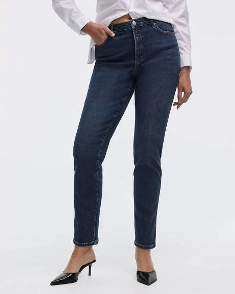 Jean taille haute à jambe étroite