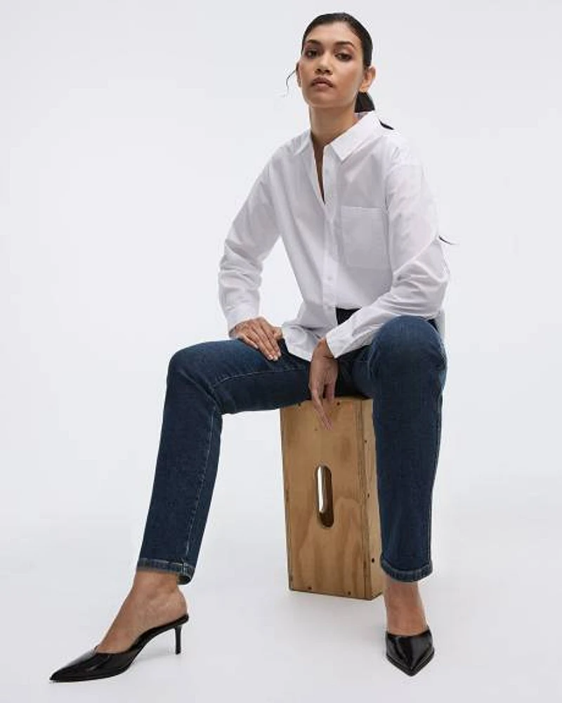 Jean taille haute à jambe étroite