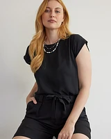 Cap-Sleeve Blouse with Crew Neckline