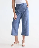 Wide-Leg Cropped Chambray Pant