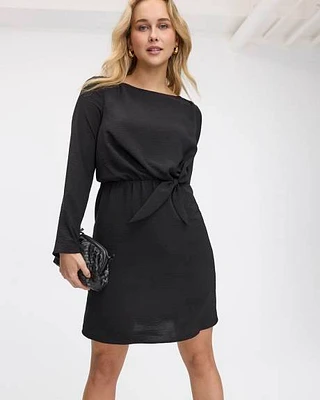 Long-Sleeve Boat-Neck Dress with Knot Detail