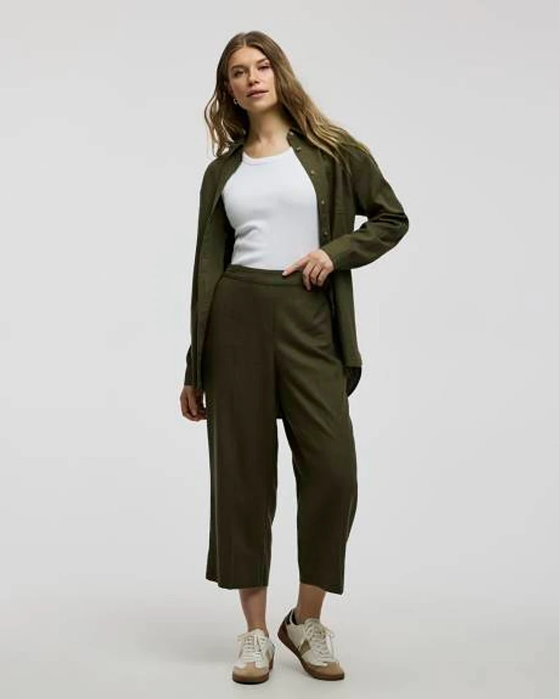 Cropped Wide-Leg Linen-Blend Pant