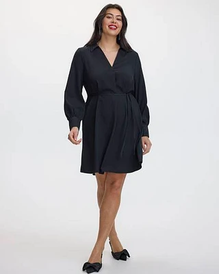 Long-Sleeve Shift Dress with Shirt Collar