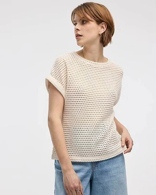 Extended-Sleeve Boat-Neck Mesh Top