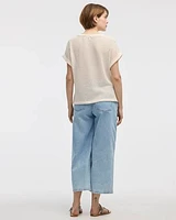 Extended-Sleeve Boat-Neck Mesh Top