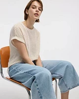 Extended-Sleeve Boat-Neck Mesh Top