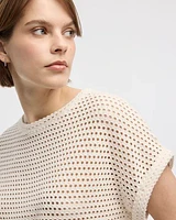 Extended-Sleeve Boat-Neck Mesh Top