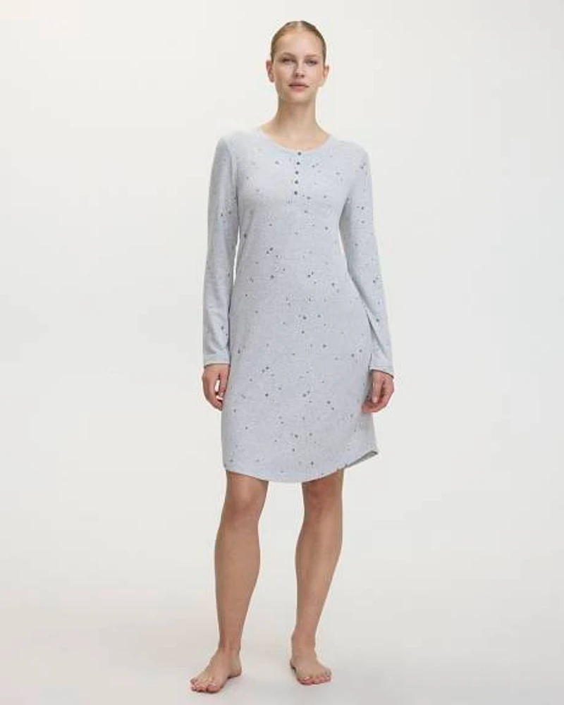 Long-Sleeve Nightie with Henley Neckline