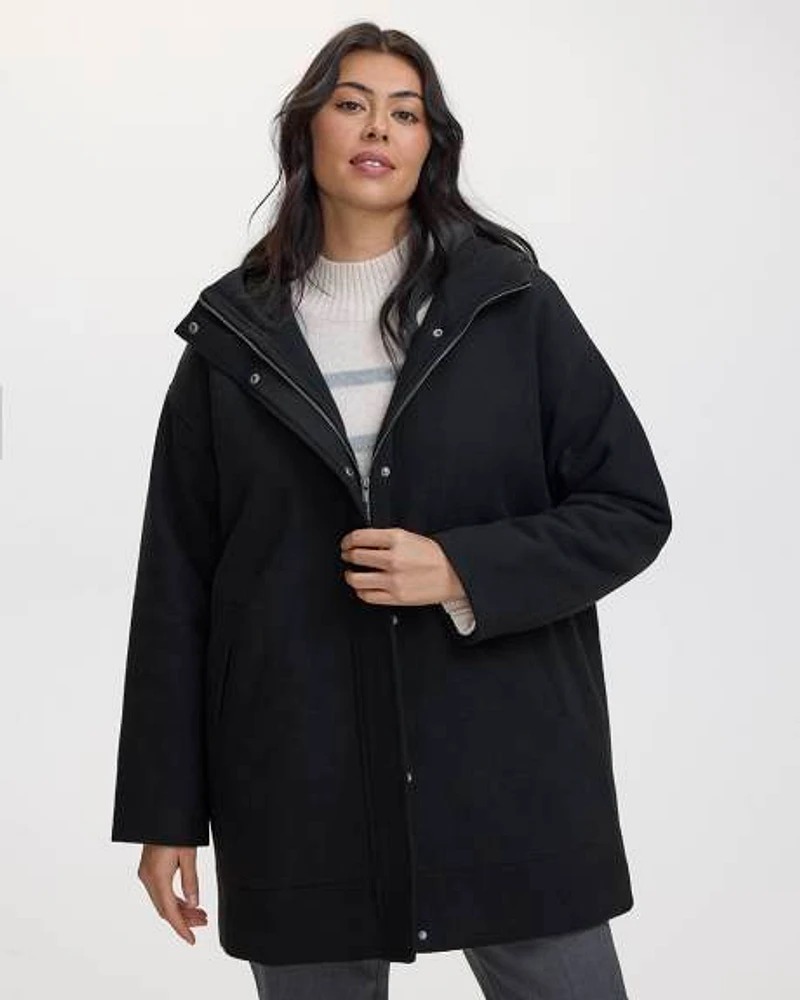 Manteau à capuchon en mélange de laine