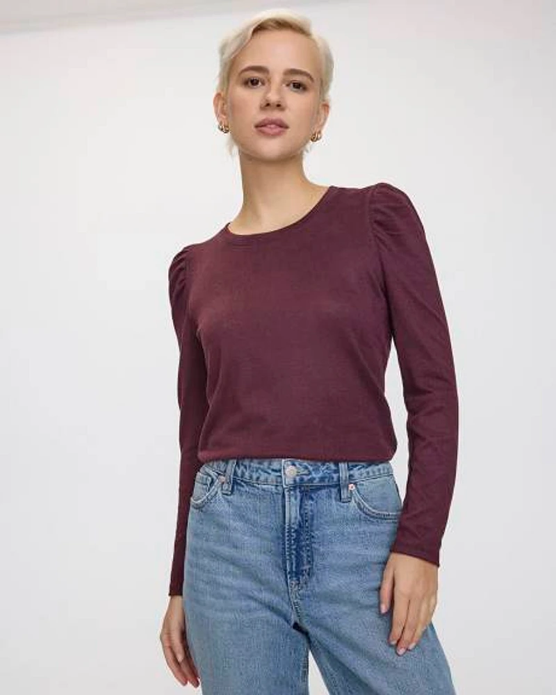 Long-Puffy-Sleeve Scoop-Neck Top