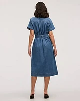 Robe boutonnée en denim à manches courtes