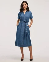Robe boutonnée en denim à manches courtes