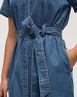 Robe boutonnée en denim à manches courtes