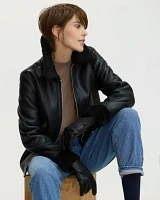 Faux Leather Jacket with Shearling Lining