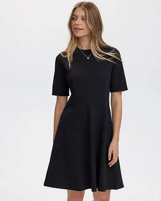 Short-Sleeve Crew-Neck Fit-and-Flare Dress