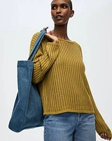 Long-Sleeve Boat-Neck Open-Stitch Pullover