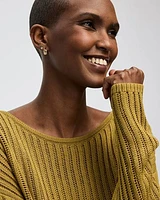 Long-Sleeve Boat-Neck Open-Stitch Pullover