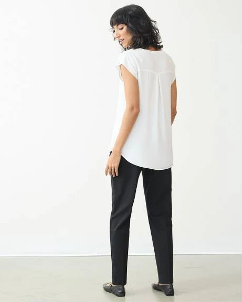 Cap Sleeve Split Neck Blouse