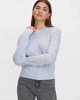 Long-Sleeve Crew-Neck PlushSoft Sweater with Pointelle Hearts