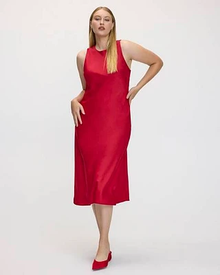 Satin Sleeveless Crew-Neck Midi Dress