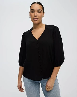 V-Neck Blouse with Pintucks