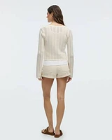 Long-Sleeve V-Neck Bolero with Open Stitches