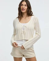 Long-Sleeve V-Neck Bolero with Open Stitches