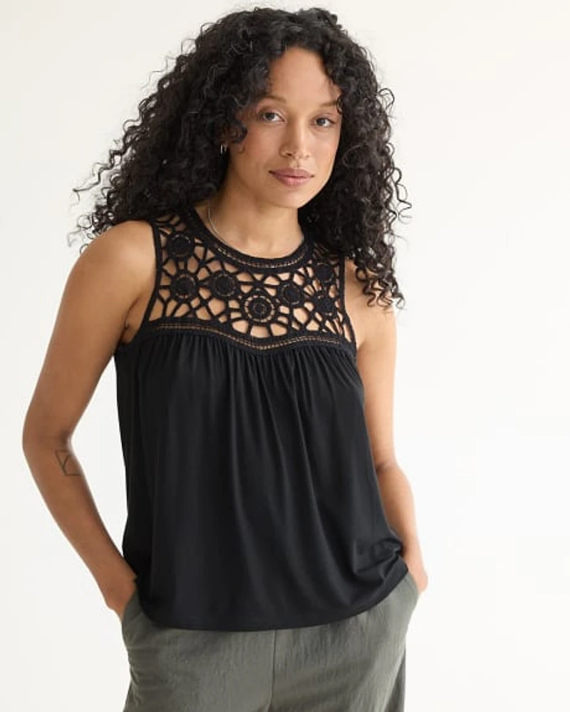 Crew-Neck Crochet Tank